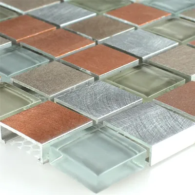 Produktbild von Mosaikfliesen Glas Aluminium Metall Orange Silber Mix