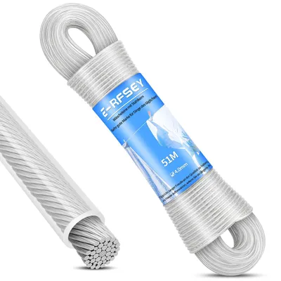 Imagen del producto de Cuerda para tender ropa con núcleo de acero, 51 metros, 4 mm de grosor, para uso en exteriores