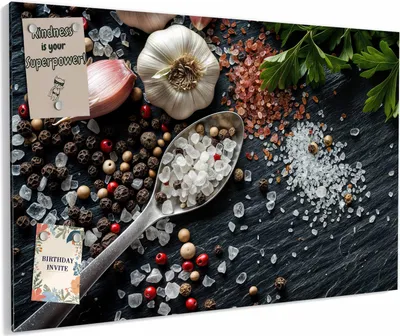 Produktbild von Magnettafel 90 x 60 cm „Salz und Knoblauch“ – Magnetwand aus Metall, beschreibbar mit Whiteboard-Marker – Memoboard für Küche & Büro