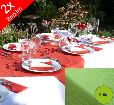 Produktbild von 2x Tischdecke Damastprägung Papiertischdecke Tischtuch Tisch Rolle 8mx1m Grün