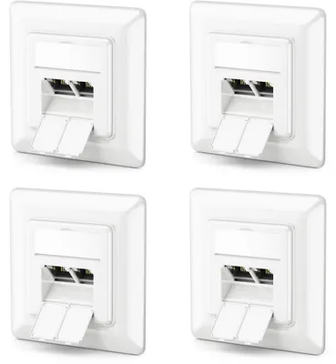 Produktbild von deleyCON CAT6a Netzwerkdose 2x RJ45 Buchse Unterputz, 4 Stück - Weiß