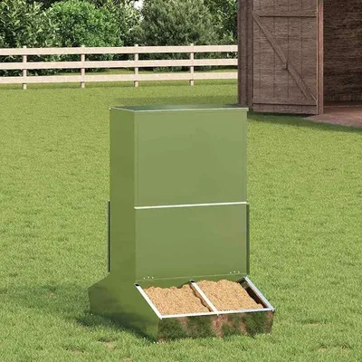 Immagine prodotto di Distributore di mangime per suini in acciaio zincato, dimensioni 82 x 51 x 91,5 cm, resistente alle intemperie, dotato di porte magnetiche, capacità di 20 kg, adatto sia per interni che per esterni. Distributore di mangime robusto per suini