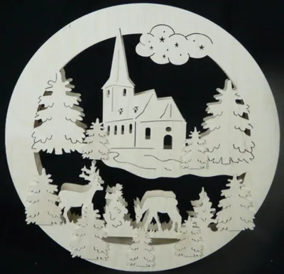 Obrázok produktu pre Okenný obraz s kostolným jeleňom a osvetlením ŠxVxH 32x32x4cm NOVINKA