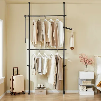 Produktbild von Offener Kleiderschrank Kleiderständer - FRG109-II - Teleskopisch - Verstellbar - Robust - Freistehend - Für Schlafzimmer - Schwarz