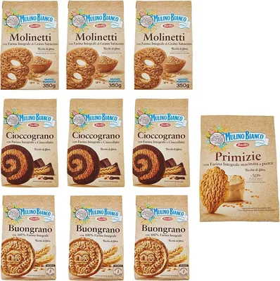 Produktbild von Testpaket Barilla Mulino Bianco Molinetti Cioccograno Buongrano Primizie Biscuits Cookies Vollkornkekse 10 Stück Kekse mit Vollkornmehl