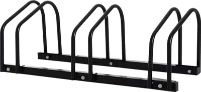 Image de HOMCOM Râtelier 3 vélos range-vélos support de rangement pneu 65 mm sol ou mural pour VTT enfants BMX 76 x 33 x 27 cm acier noir