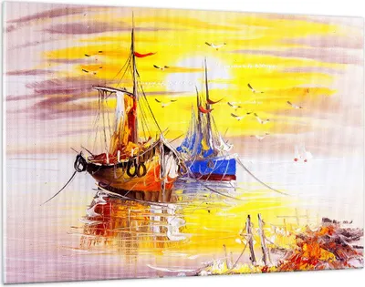 Produktbild von Bilder auf glas - Boote Sonne Meer Reisen - 120x80cm - Glasbilder - Wandbilder - Kunstdruck - zum Aufhängen bereit - Wanddekoration aus Glas - Glas Bilder - Wandbild auf Glas - GAA120x80-2882