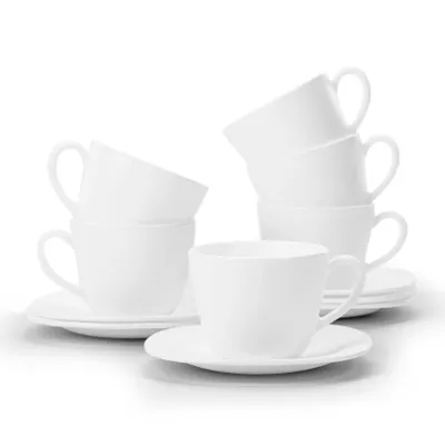 Immagine prodotto di Tazze di vetro 6 pezzi SET di 12 tazze da caffè tazze da tè con piattini 220 ml Bianco