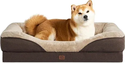 Image de Lit orthopédique pour chien, taille moyenne, en mousse à mémoire de forme, lavable, marron, 91 x 68 x 17,5 cm