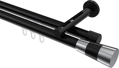 Produktbild von Interdeco Innenlaufstange / Gardinenstange mit Innenlauf Schwarz, Typ Siteno Tanara (Konus Bicolor), 20 mm Ø 2-läufig, 220 cm