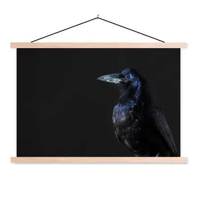 Produktbild von MuchoWow® Textilposter Vogel - Tiere - Schwarz 120x80 cm mit holzfarbenen Rahmen - Aufhängeset