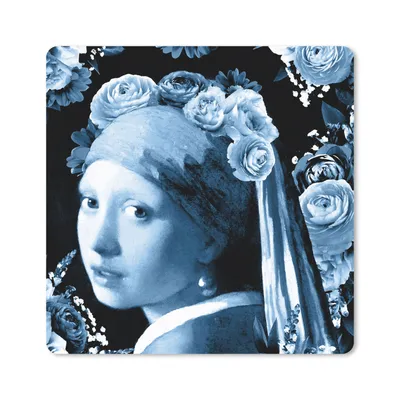 Produktbild von MuchoWow® Mauspad Mousepad Mädchen mit einem Perlenohrring - Rosen - Blau 20x20 cm - Mousepads - Maus Mat - Pad - Mausunterlage - Desk Mat - Bureauartikeln