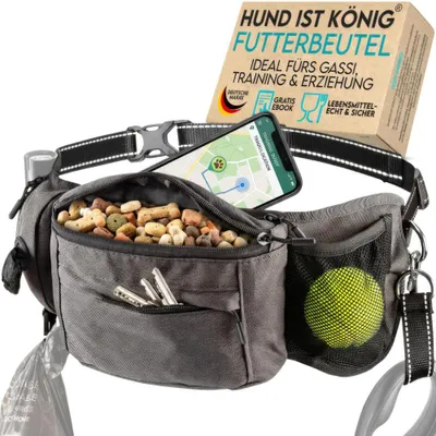 Produktbild von HUND IST KÖNIG Bauchtasche für Leckerlis & Hundezubehör - robuste Leckerlitasche mit Kotbeutelspender, Handyfach & Gurt für Flexileine