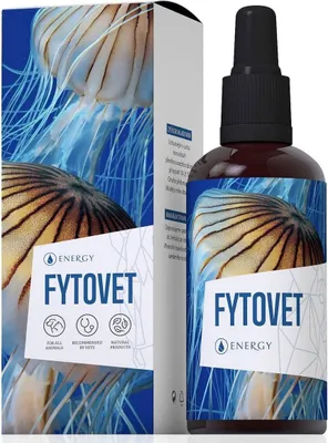 A product box and bottle for Fytovet, featuring images of jellyfish.