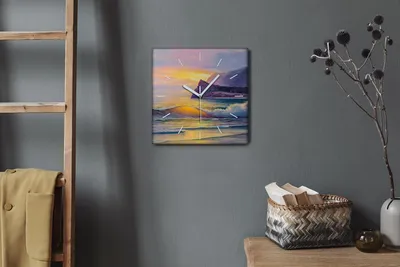 Produktbild von Coloray Hodiny Unikátní 30x30 cm  Tiché hodiny Pro obývací pokoj a kuchyň Nástěnné hodiny Plátno Bílé ručičky hodin - Pobřežní západ slunce