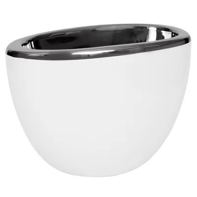 Produktbild von Keramik Übertopf 27x18 cm Oval weiss silber glanz Moderne Dekovase Moon Blumentopf mit wasserabfluss