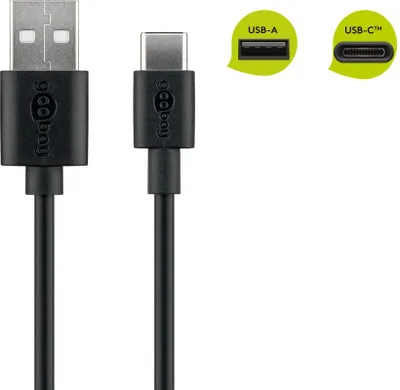 Immagine prodotto di Goobay 59118 Cavo di ricarica e sincronizzazione USB-C™, 0,5 m, nero - collega tra loro dispositivi con porte USB-C™ e USB-A