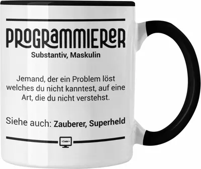 Produktbild von Trendation - Coder Tasse Geschenk für Programmierer Softwareentwickler Nerds Geschenkidee Definition IT Techniker (Schwarz)