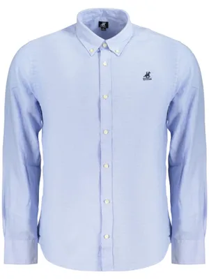 Produktbild von Elegantes Herren Langarmshirt Blau mit Stickerei & Button-Down-Kragen
