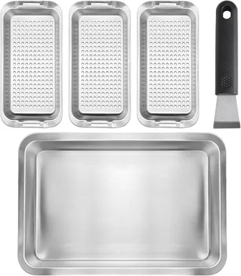 Immagine prodotto di Set di 3 griglie per barbecue, in acciaio inossidabile, con vassoio e maniglia di sollevamento, per barbecue