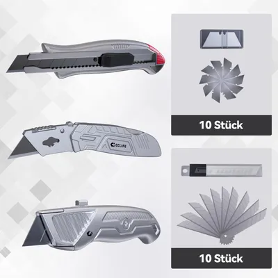 Produktbild von Cutter Messer Set Aluminium Klappmesser Mit 2 Maßbänder