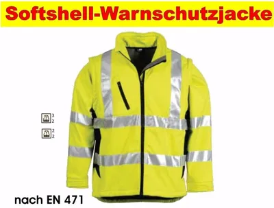 Produktbild von Softshell Warnschutzjacke nach EN 471 Neongelb Marine Größe S