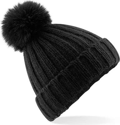 Immagine prodotto di Beechfield B413 | Verbier Fur Pom Pom Chunky Beanie - Colore: Nero - Taglia: Unica