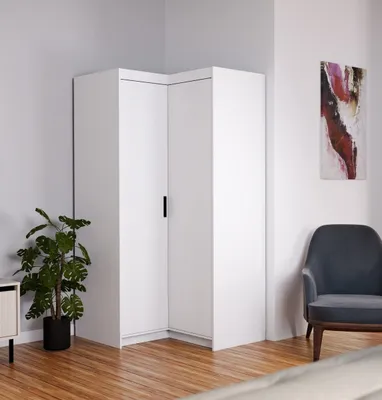 Produktbild von BEAUTYSOFA Eckschrank ELENA 2D - Kleiderschrank  fur Wohnzimmer, Schlfzimmer & Korridor - Farbe: Weiß