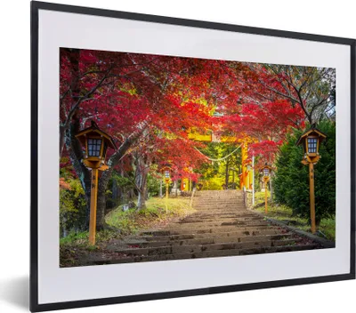 Produktbild von MuchoWow® MuchoWow® Gerahmtes Poster Japanischer Garten im Herbst 40x30 cm - Poster mit zchwarzem Bilderrahmen - Bilderrahmen - Poster im Rahmen
