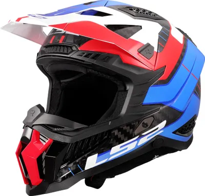 Produktbild von LS2 MX703 X-Force Galuo Carbon Motocross Helm, weiß/rot/blau, L (59/60)