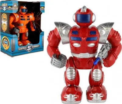 Zdjęcie produktu dla Robot myśliwiec chodzący plastikowy 23cm zasilany bateryjnie ze światłem i dźwiękiem 2 kolory w pudełku 22x29x13cm