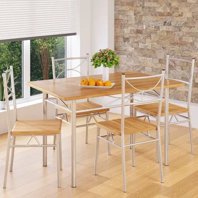Produktbild von CASARIA® Esstisch mit 4 Stühlen Holz 5-tlg Set Metall 110x70cm Industrial Esszimmer Küche Stühle Tisch Möbel Essgruppe Sitzgruppe Paul Buche