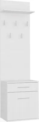 Immagine prodotto di Appendiabiti Duo con cassetto e 5 grucce – salvaspazio ed elegante | Colore: bianco opaco