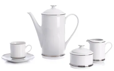 Obrázek produktu pro Kávová souprava, karlovarský porcelán Leander Loučky, Sabina - platinový proužek, 15 dílná