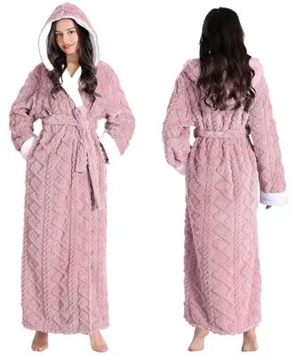 Imagen del producto de Bata de forro polar Sherpa para mujer, con capucha