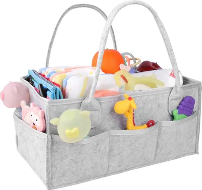 Produktbild von Philorn Wickeltisch Organizer, 38cm Länge Baby Windel Caddy, Baby Organizer Korb mit Herausnehmbaren Fächern, Multifunktionale Wickelorganizer, Tragbarer Wahrungskorb für Windeln, Babyparty-Geschenk