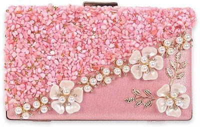 Productafbeelding van Elegante roze clutch met strass-steentjes en parels