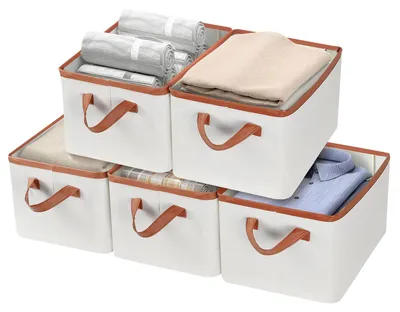 Productafbeelding van Omgoods - Set van 5 Vouwbare Opbergmanden van Stof met Handgrepen