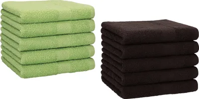 Produktbild von Betz 10 Stück Gästetücher 30x50 cm PREMIUM 100% Baumwolle Set  Farbe: apfelgrün und dunkelbraun