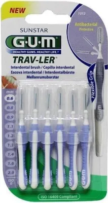 Obrázok produktu pre Sunstar Gum, Trav-ler, Medziprostorečné kefky, svetlomodrá 0,6 mm, 6 kusov
