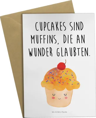 Produktbild von Mr. & Mrs. Panda Glückwunschkarte Cupcake - Weiß - Geschenk, Cupcakes, einladungskarten, Grußkarten, Wunder, Motivation Sprüche, hochzeitskarten, Lustige, Koch, Muffin