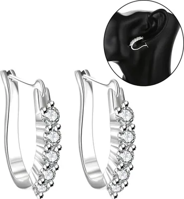 Produktbild von Damen-Ohrstecker in U-Form mit eingelegtem Zirkonia und versilbertem Schmuck, Geschenk