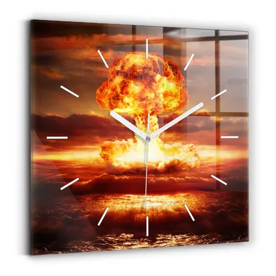 Produktbild von Wallfluent Wanduhr – Stilles Quarzuhrwerk - Uhr Dekoration Wohnzimmer Schlafzimmer Küche - Zifferblatt mit Striche - weiße Zeiger - 30x30 cm - Atombombenexplosion