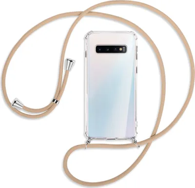 Produktbild von Handykette Backcover-Schutzhülle mit Band (Metall silberfarben) für Samsung Galaxy S10 - beige