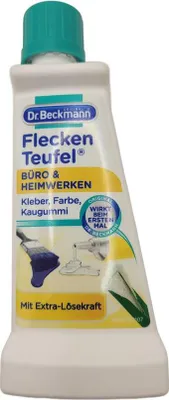 A bottle of Dr. Beckmann Fleckenteufel stain remover for office and DIY use.