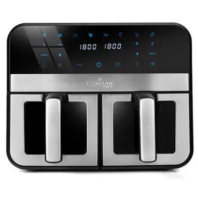 Produktbild von LEHMANN Heißluftfritteuse 2 Kammern mit Sichtfenster, 2400 W, 9L, mit 12 Programmen, bis 200°C, WiFi