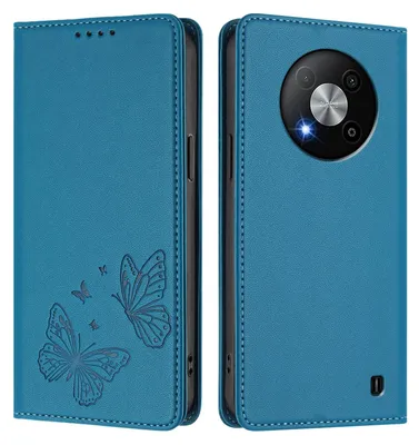 Produktbild von Lederhülle für ZTE Blade A73 5G, Schmetterling Prägung Leder Brieftasche Schutzhülle mit Ständer Blau