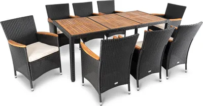 Produktbild von di volio Gartenmöbel-Set VERONA - Essgruppe Garnitur aus Polyrattan, robuste Sitzgruppe mit Akazienholztisch + 8 Stühle, Terrassenmöbel Lounge Set