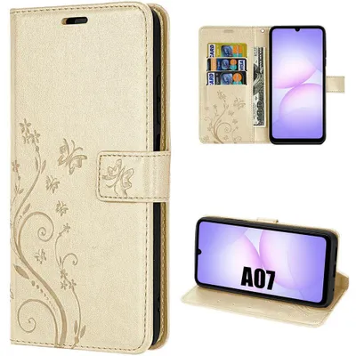 Image de Coque pour Samsung Galaxy A07, Protection Antichoc Anti-Rayures CuirPolyuréthaneDoré Motif Relief Floral
