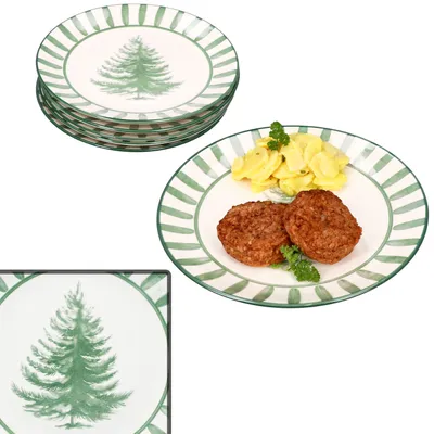 Produktbild von 6x Wald grün Speiseteller Steingut 6 Personen Essteller Weihnachten Streifen